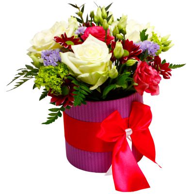 Цветы в цилиндрической коробке «Радостный миг»